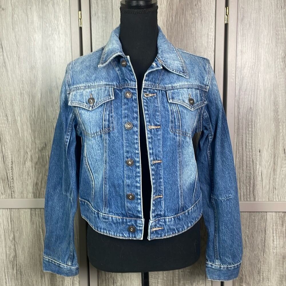 Express bleached cropped denim trucker jean jacket women's M